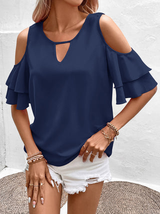 Cold Shoulder Flounce Sleeve Blouse Divacious