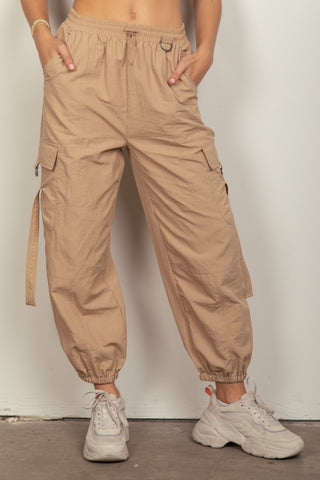 Elastic Waist Woven Cargo Pants - Divacious