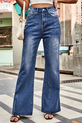 Buttoned Loose Fit Jeans with Pockets Divacious