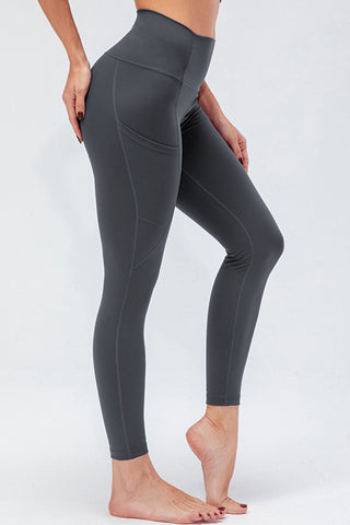 Breathable Wide Waistband Active Leggings with Pockets Trendsi