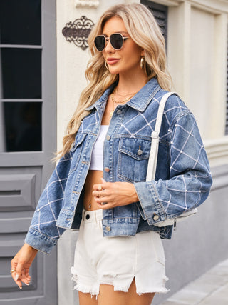 Pearl Trim Long Sleeve Denim Jacket Trendsi