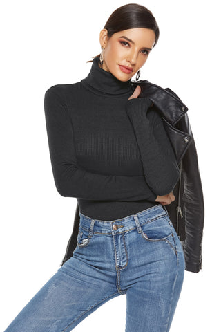 Ribbed Turtleneck Long Sleeve Bodysuit Divacious