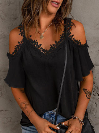 Lace Detail V-Neck Half Sleeve Blouse Divacious