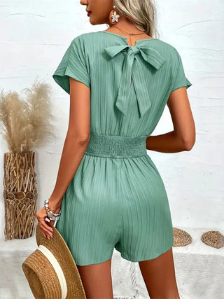 Tied Surplice Short Sleeve Romper Divacious