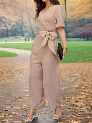 Tied Short Sleeve Wide Leg Jumpsuit Divacious