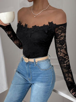 Lace Off-Shoulder Long Sleeve Bodysuit - Divacious