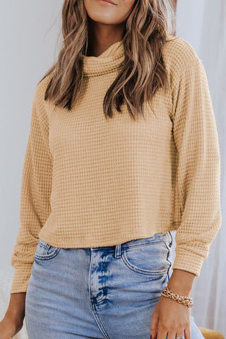 Waffle-Knit High Neck Top Divacious