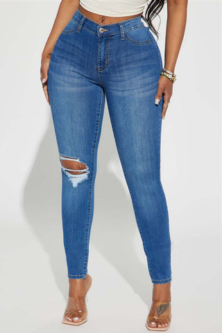 Distressed Buttoned Jeans with Pockets Divacious