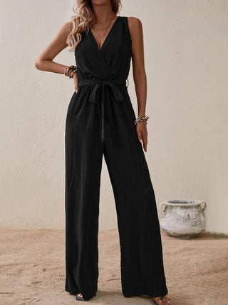 Tied Surplice Sleeveless Wide Leg Jumpsuit Divacious