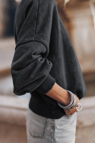 Round Neck Dropped Shoulder Sweatshirt Divacious