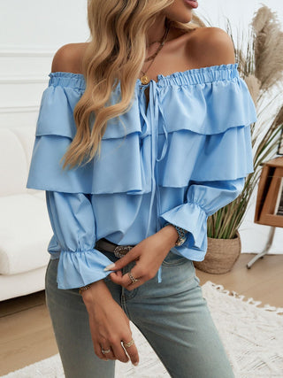 Off-Shoulder Flounce Sleeve Blouse Divacious