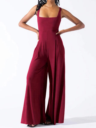 Square Neck Wide Strap Jumpsuit Divacious