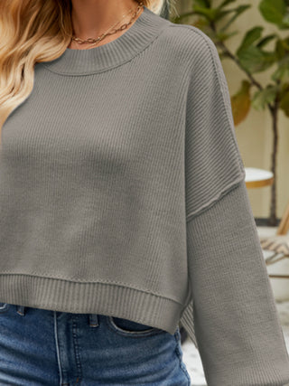 Round Neck Lantern Sleeve Sweater Divacious