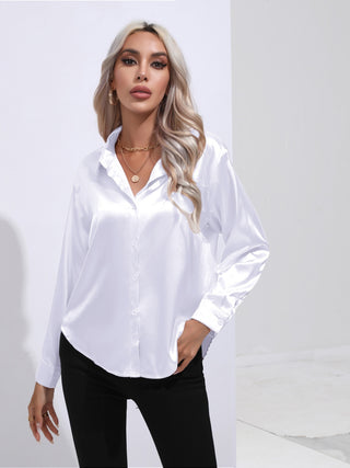 Collared Neck Buttoned Long Sleeve Shirt Divacious