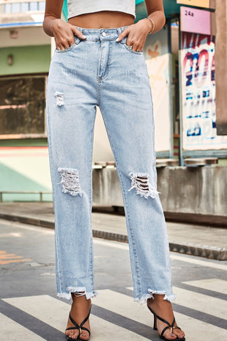 Distressed Buttoned Loose Fit Jeans Divacious