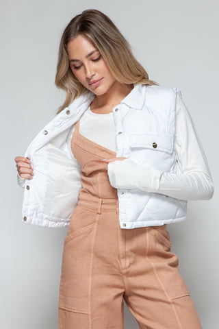 Snobbish Snap Down Quilted Crop Vest Trendsi