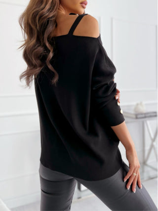 Asymmetrical Neck Buttoned Top Divacious