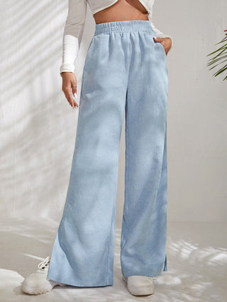 Slit Pocketed High Waist Wide Leg Pants Divacious