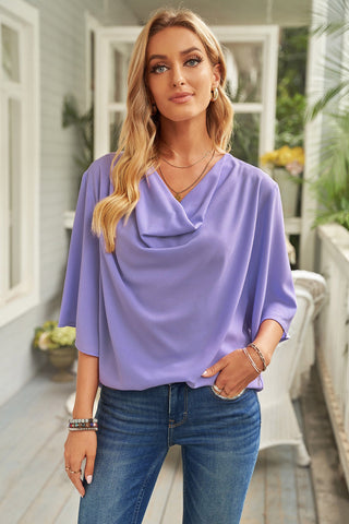 Short Sleeve Draped Blouse Divacious