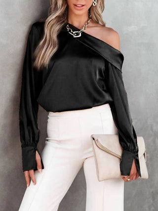 One Shoulder Long Sleeve Blouse Trendsi