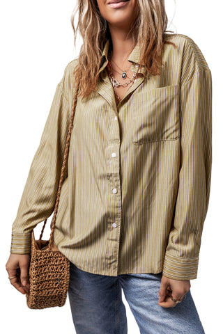 Striped Button Up Long Sleeve Shirt Divacious