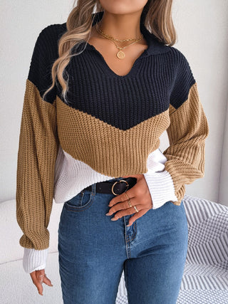 Color Block Dropped Shoulder Sweater Divacious