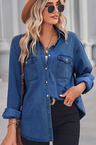 Collared Neck Dropped Shoulder Denim Top Divacious