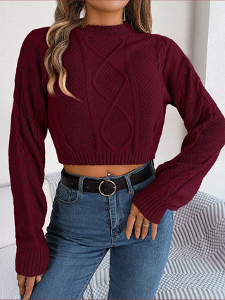 Cable-Knit Round Neck Cropped Sweater Divacious