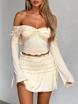 Twisted Ruffled Off-Shoulder Long Sleeve T-Shirt - Divacious