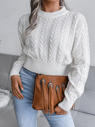 Cable-Knit Round Neck Sweater Divacious