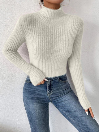 Ribbed Turtleneck Long Sleeve Sweater Divacious