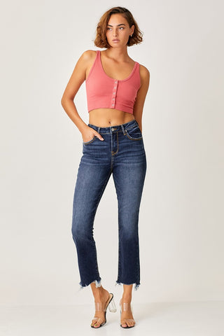 Full Size Frayed Hem Cropped Straight Jeans Divacious