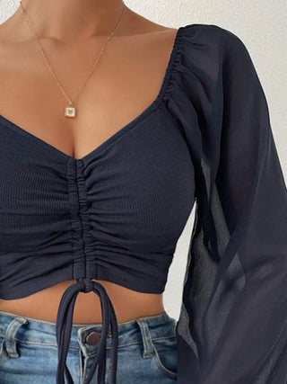 Drawstring Sweetheart Neck Cropped Top Divacious