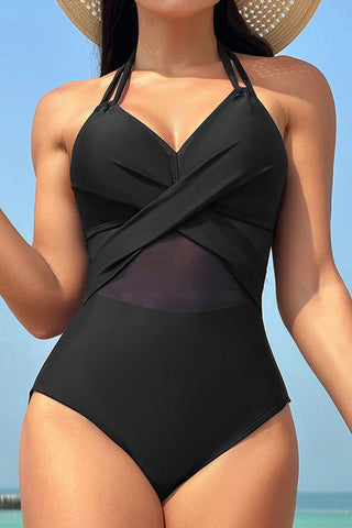 Crisscross Halter Neck One-Piece Swimwear Divacious