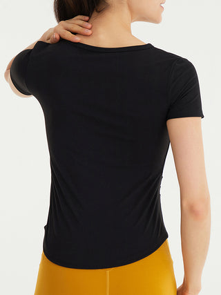 Notched Neck Short Sleeve Active Top Trendsi