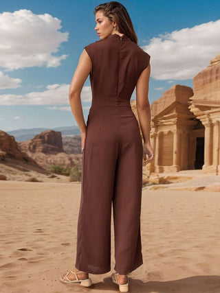 Ruched Mock Neck Sleeveless Jumpsuit Divacious