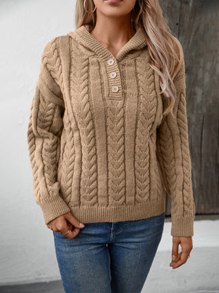 Cable-Knit Long Sleeve Hooded Sweater - Divacious