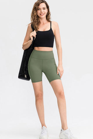 Wide Waistband Sports Shorts with Pockets Divacious