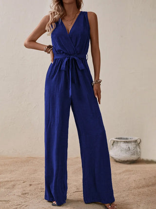 Tied Surplice Sleeveless Wide Leg Jumpsuit Divacious