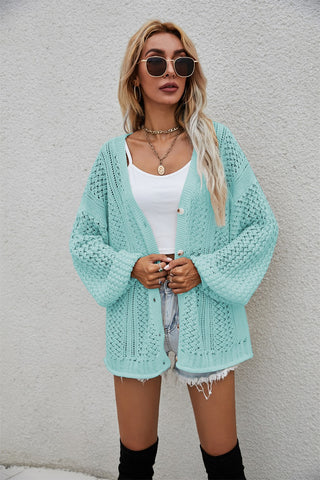 Openwork V-Neck Button Up Cardigan Divacious