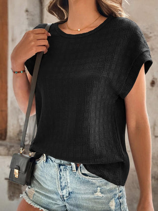 Textured Round Neck Short Sleeve Top Divacious