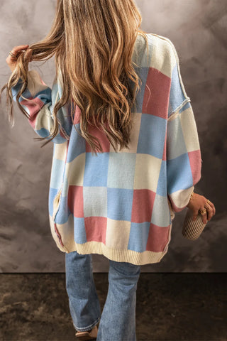 Color Block Open Front Long Sleeve Cardigan Divacious