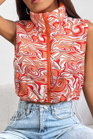 Printed Zip Up Vest Trendsi