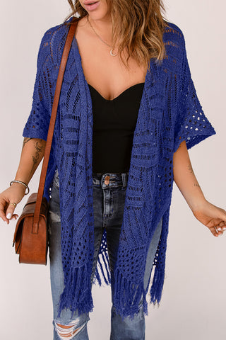 Openwork Open Front Cardigan with Fringes Divacious