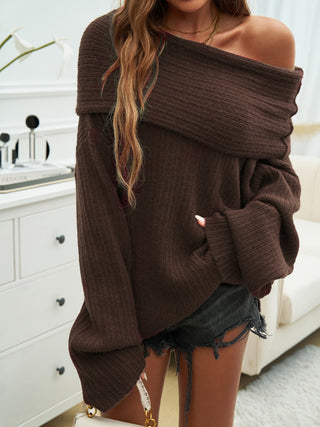 Off-Shoulder Extra-Long Sleeve Sweater Divacious