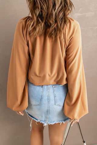 Round Neck Balloon Sleeve Blouse Divacious