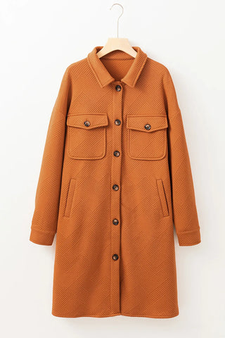 Textured Button Down Collared Neck Coat - Divacious