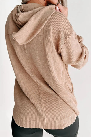 Buttoned Drop Shoulder Drawstring Hoodie Divacious