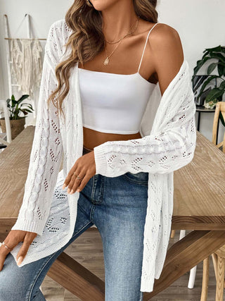 Openwork Open Front Long Sleeve Cardigan Divacious