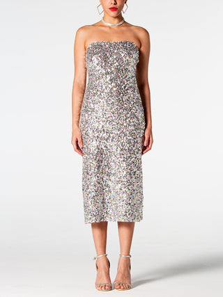 Sequin Straight Neck Midi Wrap Dress Trendsi